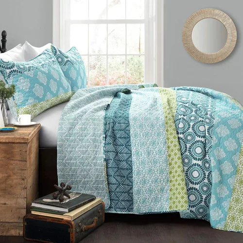 Vista 2 de Lush Decor - Juego de ropa de cama de 3 piezas, colorido diseño bohemio a rayas, reversible