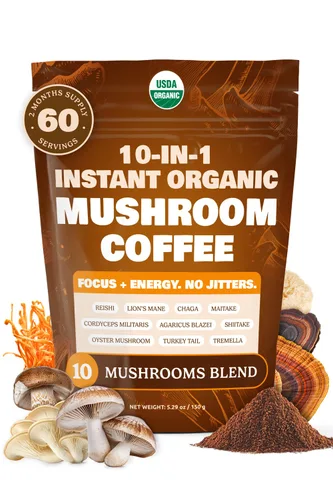 Vista 11 de ShroomDNA - Café orgánico de hongos con melena de león y hongos chaga, café instantáneo orgánico. Enfoque instantáneo + claridad todo el día.