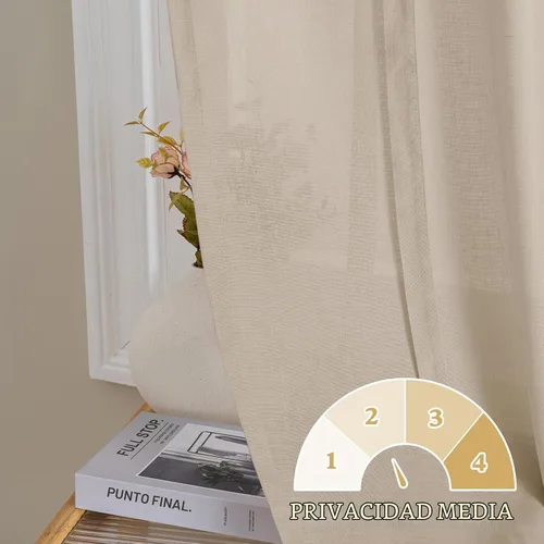 Vista 5 de H.VERSAILTEX Cortinas de lino con lazos de 63 pulgadas de largo, cortina de privacidad texturizada de lino natural, múltiples formas de colgar Angora