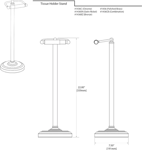 Vista 8 de Gatco 1436C Soporte de papel higiénico con pedestal, cromado grande, 22 pulgadas de alto