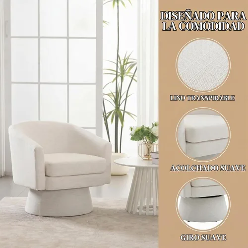 Vista 4 de Shunzhi Silla giratoria moderna, lino beige Sábanas beige