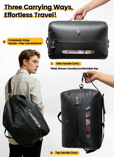 Vista 2 de Bolsas de vacío de viaje con bomba, IP67, reutilizables, impermeables, de nailon, bolsas de compresión con ventana transparente para llevar