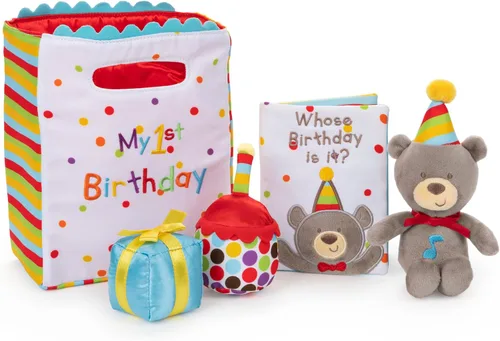 Vista 5 de GUND Baby Mi Primera Canasta de Pascua Juego de Peluche de 5 Piezas con Sonajero, Chirriador y Juguetes de Peluche Arrugados, Juguete Sensorial