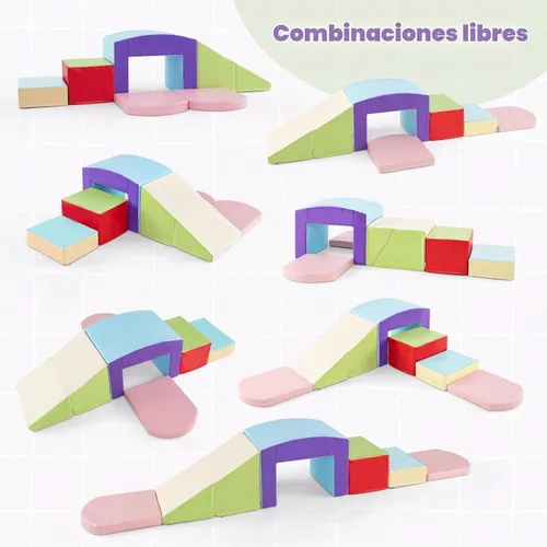 Vista 3 de Olakids Juguetes de Escalada para Niños Pequeños, 7 Piezas de Bloques de Espuma para Bebés de Interior, Juego Suave con Cuero PU, Estructura