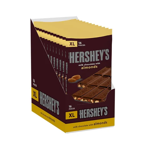 Vista 3 de HERSHEY'S Chocolate con leche con almendras XL, barras de caramelo, 4.25 onzas (12 unidades, 16 piezas)