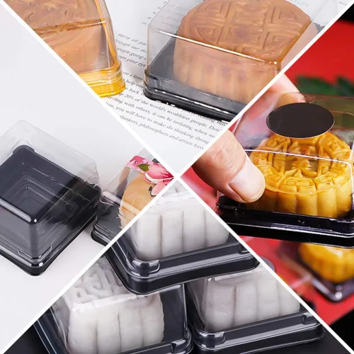 Vista 4 de 100 mini recipientes para pasteles con tapas, caja cuadrada de 2.75 pulgadas para pasteles de 1.77 onzas, soporte individual de plástico
