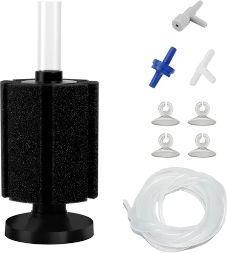 Vista 10 de AQUANEAT Filtro de Esponja para Acuario Alimentado por Aire, Filtro de Burbujas Biológicas para Tanque de Peces con Tubo de Línea Aérea, Válvulas