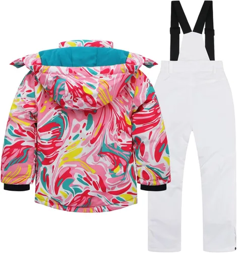 Vista 2 de AIMISYOU Conjunto de chaqueta y pantalones de esquí para niños, abrigos de lluvia para snowboard de invierno, trajes de nieve para niñas y niños