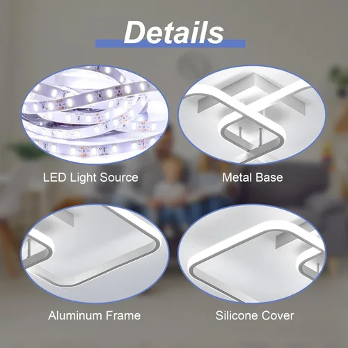Vista 7 de DAXDG - Lámpara de techo LED, 25.2 pulgadas, 3 colores de luz intercambiables (3000 K/4500 K/6000 K) moderna lámpara de techo cuadrada blanca