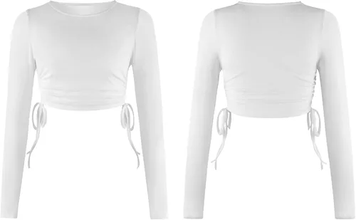 Vista 5 de Kirozanny Camiseta corta básica con cuello en U para mujer, sin mangas, con cordón lateral, ajustada, para mujer