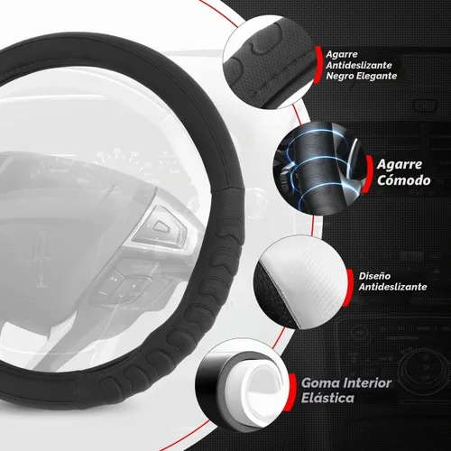 Vista 3 de Funda para volante de Auto Dynasty, protector de volante de auto de cuero de microfibra transpirable con patrón de agarre antideslizante, forro