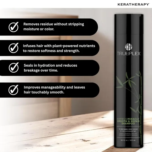 Vista 4 de KERATHERAPY Bamboo Miracle Smooth & Repair Champú, 10.1 onzas, 10.1 fl oz – Fórmula limpiadora vegana para cabello dañado y encrespado – Hidratante