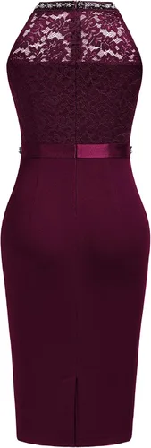 Vista 7 de Miusol Vestido de cóctel sin mangas con cuello halter y encaje floral retro para mujer