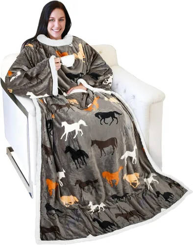 Vista 26 de Catalonia - Manta de forro polar tipo sherpa con mangas, súper suave, cálida y cómoda, de gran tamaño, de forro polar y microplush, con mangas