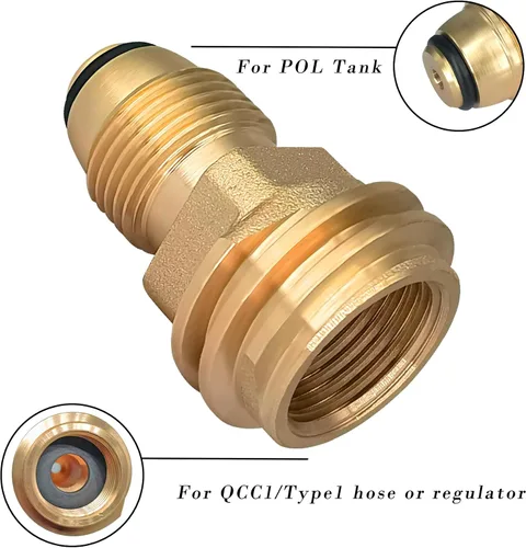 Vista 4 de Adaptador de propano POL a QCC1, tipo de conexión antiguo a nuevo, latón macizo Tank Adapter Universal Fit Convert POL LP Service Valve to QCC1
