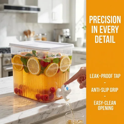 Vista 5 de 2 dispensadores de bebidas para nevera de 1.3 galones con grifo, dispensador de agua de plástico delgado, dispensador de bebidas frías, a prueba