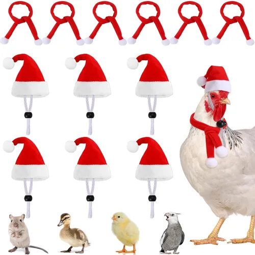 Vista 9 de JUNEBRUSHS Mini sombreros y bufandas de Papá Noel, 12 piezas de accesorios de Navidad para mascotas, rojo, verde, blanco, ajustable, se adapta a