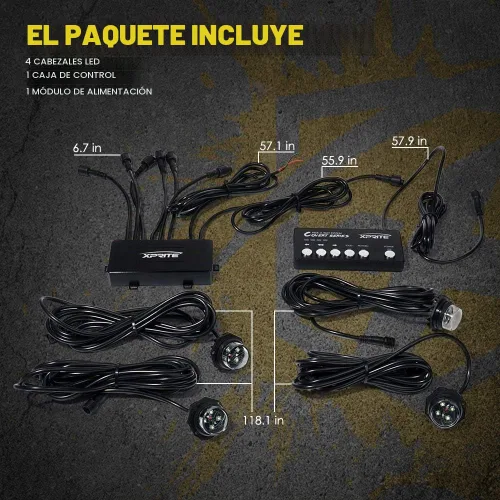 Vista 7 de Xprite Kit de luces estroboscópicas LED ámbar, 20 modos de flash con panel de control, luces traseras, luz antiniebla, montaje