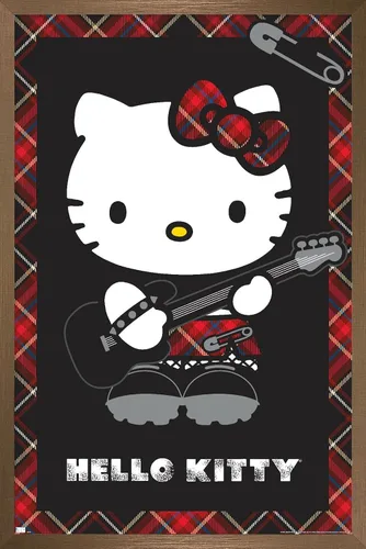 Vista 16 de Hello Kitty: Póster de pared rojo punk de 22.4 pulgadas de largo x 14.7 pulgadas de ancho, versión enmarcada de madera de granero