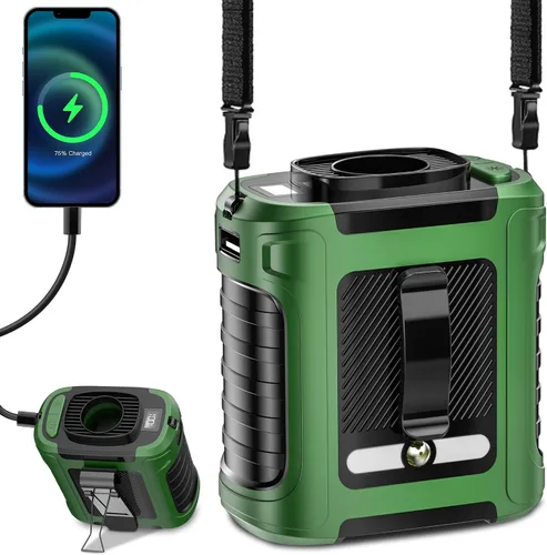 Vista 10 de Ventilador de cintura portátil, 5 velocidades, 20000 rpm, flujo de aire fuerte, batería de 10000 mAh, con pantalla, linterna, ventilador de cuello
