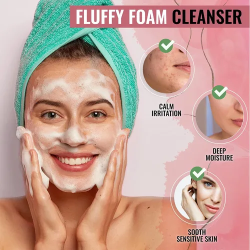 Vista 2 de LOOKATME Jabón facial coreano para pieles sensibles, limpiador para el cuidado de la piel de burbujas a base de agua, limpiador natural de espuma