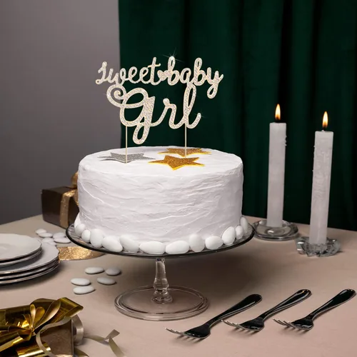 Vista 5 de LINGTEER Sweet Baby Girl - Decoración para pastel de diamantes de imitación – Saludos a la dulce niña, baby shower, hija, primer cumpleaños