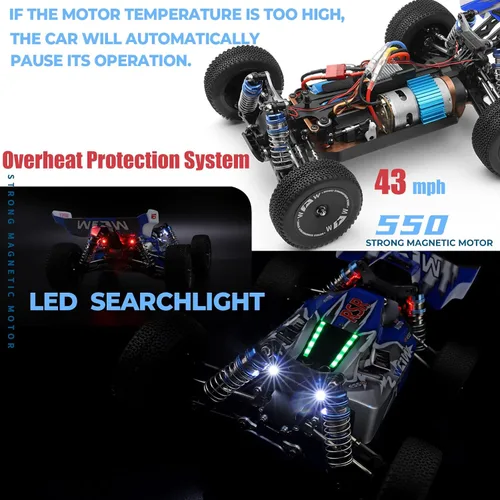 Vista 3 de WLtoys 144001 V2 1/14 RC Cars, 4WD Control remoto de alta velocidad para adultos, diseño de iluminación creativa, hardware y batería actualizados