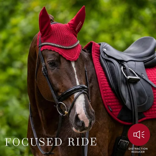 Vista 3 de Equestrian Stockholm Horse Ear Bonnet, Fly Protection Noise-Muffling Design Red