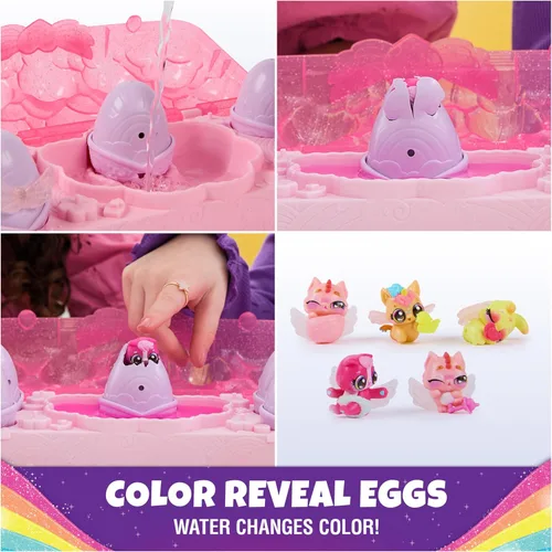 Vista 3 de Hatchimals Alive, Rainbow Splash Cartón de Huevos, 5 Mini Figuras en Huevos de Revelación de Color y 10 Accesorios, Regalos y Rellenos de Media