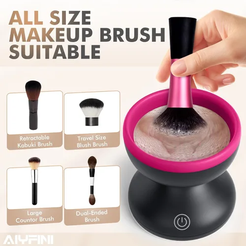 Vista 5 de Alyfini Máquina limpiadora de brochas de maquillaje eléctrica, potente fricción que elimina los residuos en el juego de brochas de maquillaje