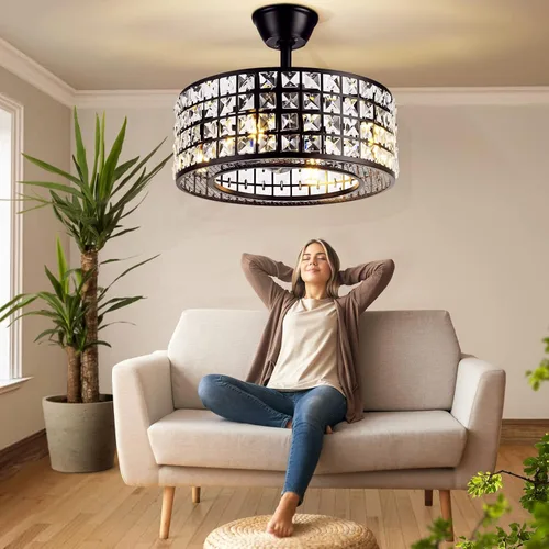 Vista 5 de A Million 18" Crystal Caged Ceiling Fan with Lights, Industrial Enclosed Ceiling Fan Light with Remote Control, 3 Speed Silent for Farmhouse