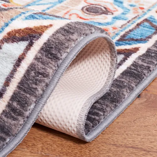 Vista 5 de SAFAVIEH Riviera Collection - Alfombra lavable de 2 pies 2 pulgadas x 9 pies, beige y carbón, antideslizante y fácil de limpiar, ideal para sala