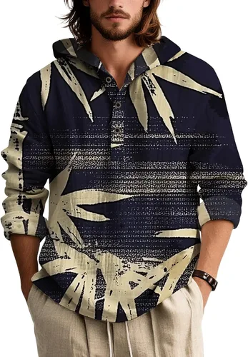 Vista 18 de Sudadera con capucha para hombre, de gran tamaño, elegante, vintage, con botones, casual, de manga larga, sudadera con capucha