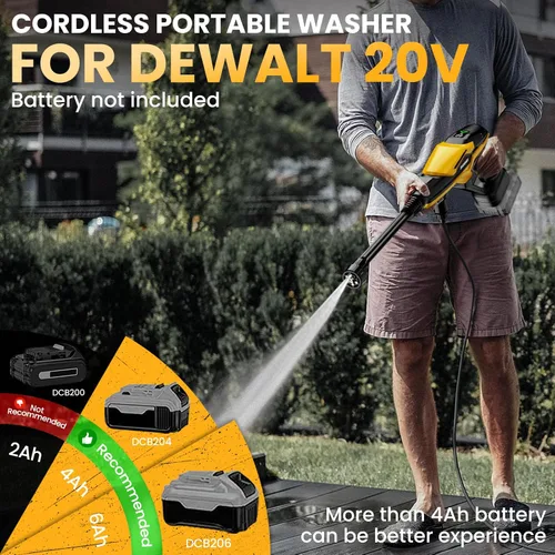 Vista 4 de Lavadora a presión inalámbrica para batería Dewalt 20V, lavadora de energía portátil de mano de 800 PSI con motor sin escobillas, boquilla 6 en 1, 3