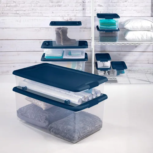 Vista 7 de Sterilite Programa de Color Paquete de 6, Contenedores de Almacenamiento Grandes de Plástico Transparente con Tapas, 64 Cuartos, Azul - Cajas