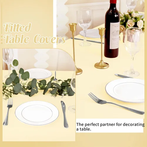 Vista 6 de HAISIWLKJ Paquete de 3 manteles beige de 6 pies para mesa plegable rectangular de elastano, ajustada, elástica, resistente a las arrugas, lavable