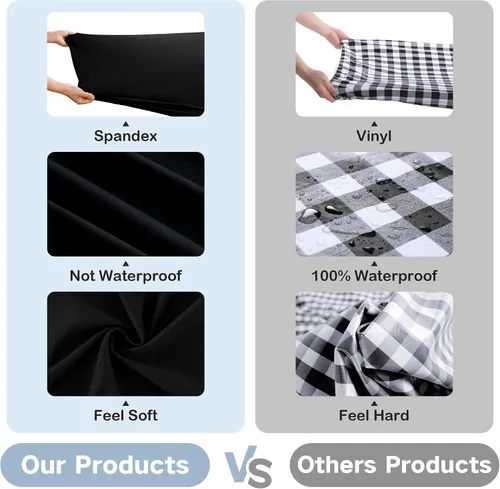 Vista 4 de Wolkemer Mantel Redondo Ajustado de 2 Pies de Spandex Elástico Cubierta para Mesa de Cóctel Borde Elástico Negro Cubierta Superior de Mesa