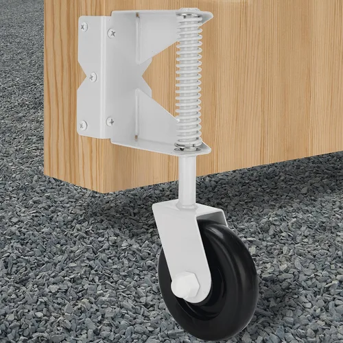 Vista 9 de Kit de ruedas de puerta con resorte para vallas de PVC de madera, rueda auxiliar resistente, kit de rodillos de soporte para valla rodante al aire
