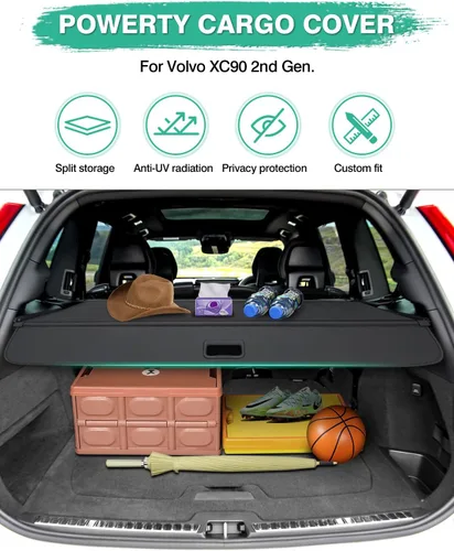 Vista 2 de Powerty Cubierta de carga para Volvo XC90 2016-2024 2025 Accesorios Cubierta de maletero retráctil Cubierta de blindaje de maletero Cubierta