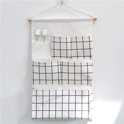 Vista 4 de Hogar Bolsa colgante multifuncional Dormitorio Tela Colgante Cesta Miscelánea Organizador Baño Bolsa colgante de pared detrás de la puerta Negro