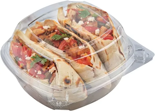 Vista 21 de Futura - Recipientes para aperitivos de 5 onzas, 100 recipientes para salsa para microondas, 2 compartimentos, tapa con bisagras, vasos de plástico