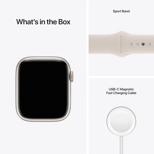 Vista 5 de Apple Watch - Serie 7 con GPS y caja de aluminio Starlight de 1.77 pulgadas (45mm) con correa deportiva Starlight, tamaño regular