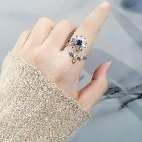 Vista 93 de Anillo de plata 925, anillos de plata ajustables para mujer, anillos de pulgar abiertos, anillos de circonio, anillos ajustables, anillos abiertos