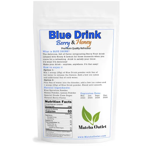 Vista 2 de Blue Drink Spirulina en polvo, sabor a bayas y miel, 12 onzas, mezcla de bebida azul, colorante natural para alimentos, perfecto para mezcla