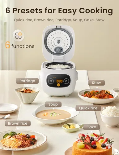 Vista 3 de COMFEE' Mini Arrocera 4 Tazas Cocinadas/2 Tazas Sin Cocinar, Arrocera Portátil Antiadherente, Temporizador de Retardo de 24 Horas, 6 Funciones