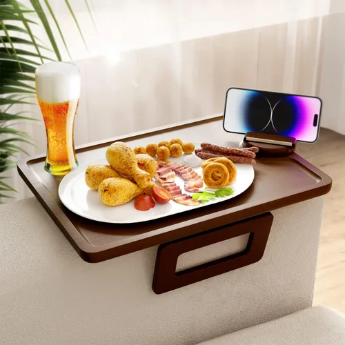 Vista 14 de Smatdecis Bandeja de brazo para sofá, mesa de clip para brazos, mesa de bandeja para reposabrazos adecuada para bebidas caseras, comida rápida, Negro