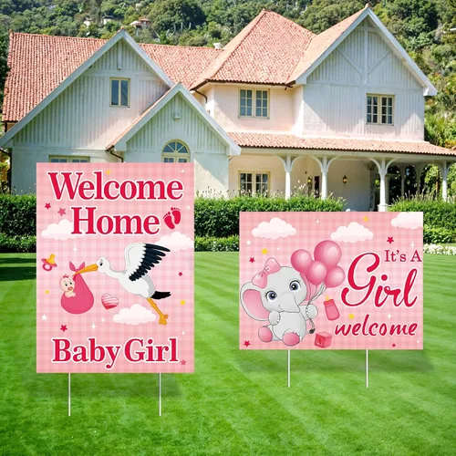 Vista 8 de 2 carteles decorativos de bienvenida para el patio del bebé, niño y niño, con estacas, diseño de elefante azul para baby shower, suministros