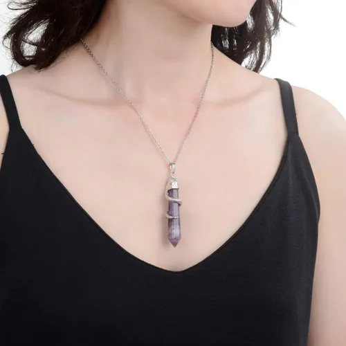 Vista 2 de 1 collar con colgante de bala de piedra preciosa natural, piedra de cristal curativo, cuarzo, reiki, chakra, energía de roca de 18 pulgadas, joyería