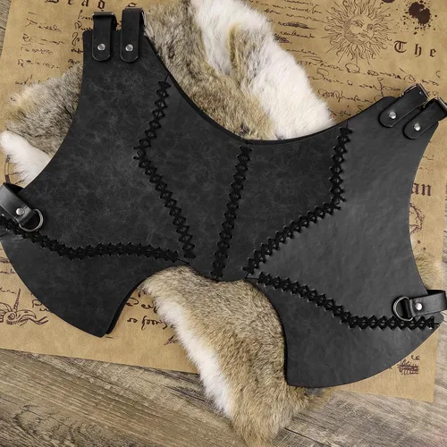 Vista 4 de HiiFeuer Armadura medieval de piel sintética para el pecho, armadura de cuerpo de arquero mercenario retro, chaleco ajustable para Ren Faire
