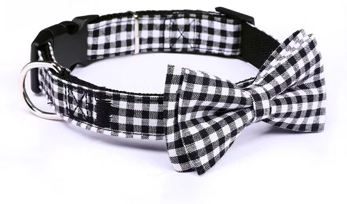 Vista 2 de Love Dream Collar de perro con pajarita extraíble Collar a cuadros de Navidad Correa de algodón suave y cómoda, hebilla de liberación rápida